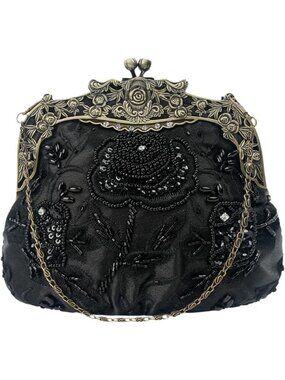 Vintage Beaded Sequin Flower Evening Clutch | Wedding & Prom Party Handbag